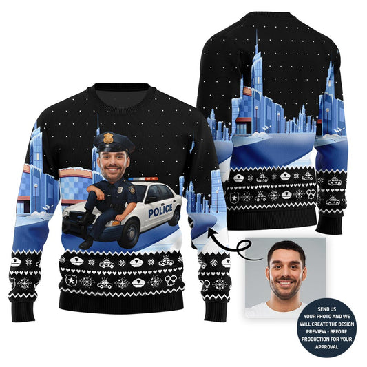 Personalized Face Police Ugly Christmas Sweater