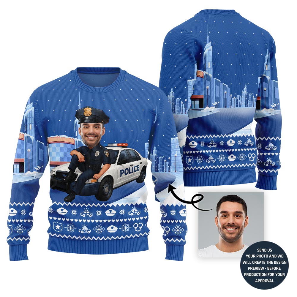 Personalized Face Police Ugly Christmas Sweater