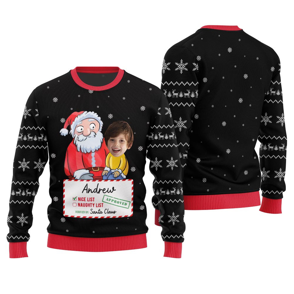 Personalized Face Santa Nice List Ugly Christmas Sweater