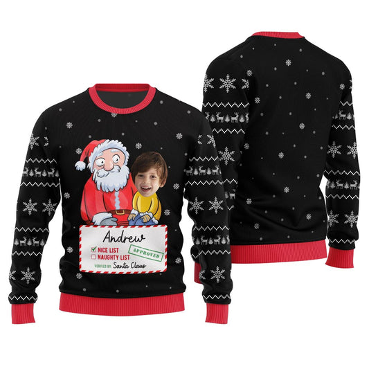 Personalized Face Santa Nice List Ugly Christmas Sweater