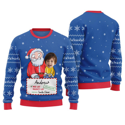 Personalized Face Santa Nice List Ugly Christmas Sweater