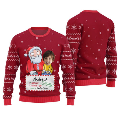 Personalized Face Santa Nice List Ugly Christmas Sweater