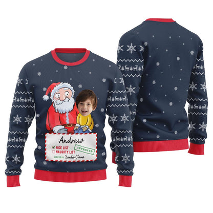 Personalized Face Santa Nice List Ugly Christmas Sweater