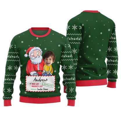 Personalized Face Santa Nice List Ugly Christmas Sweater