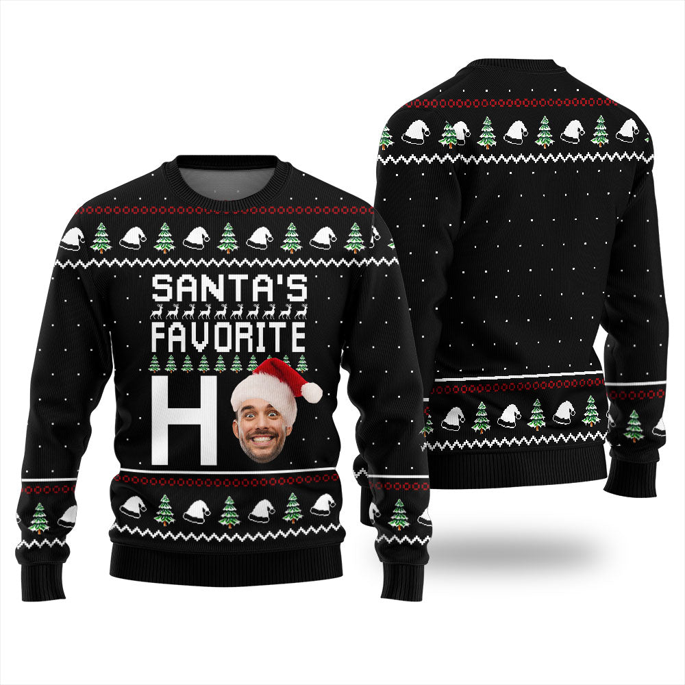 Personalized Face Santa's Favorite Ho Ugly Christmas Sweater