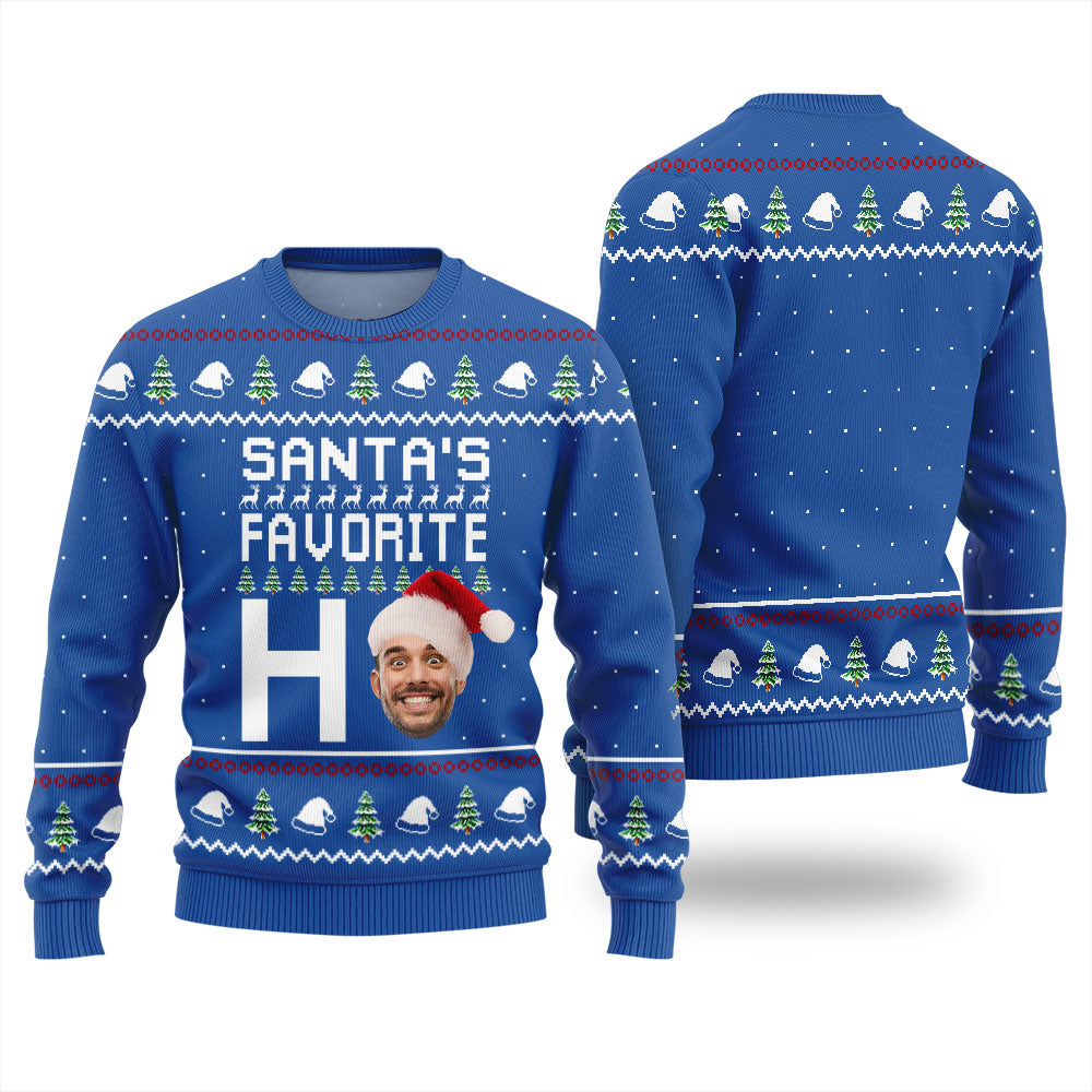 Personalized Face Santa's Favorite Ho Ugly Christmas Sweater
