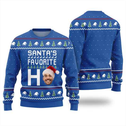 Personalized Face Santa's Favorite Ho Ugly Christmas Sweater