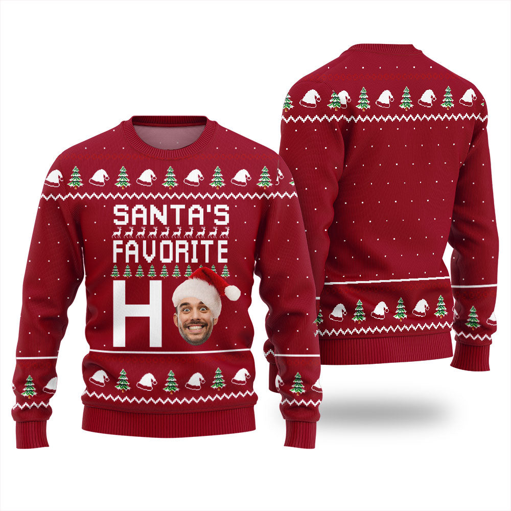 Personalized Face Santa's Favorite Ho Ugly Christmas Sweater