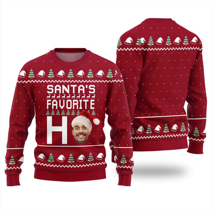 Personalized Face Santa's Favorite Ho Ugly Christmas Sweater
