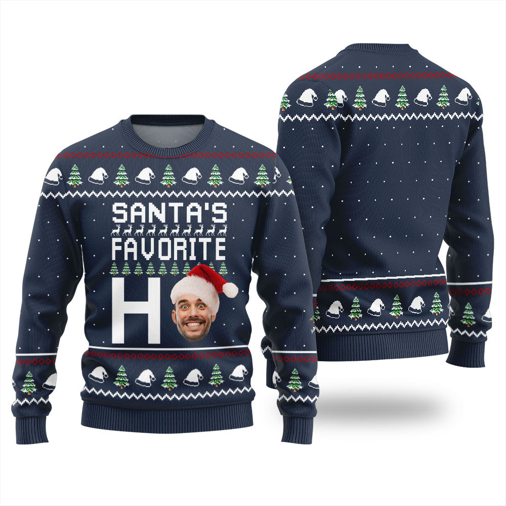 Personalized Face Santa's Favorite Ho Ugly Christmas Sweater
