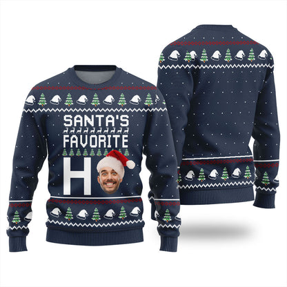 Personalized Face Santa's Favorite Ho Ugly Christmas Sweater