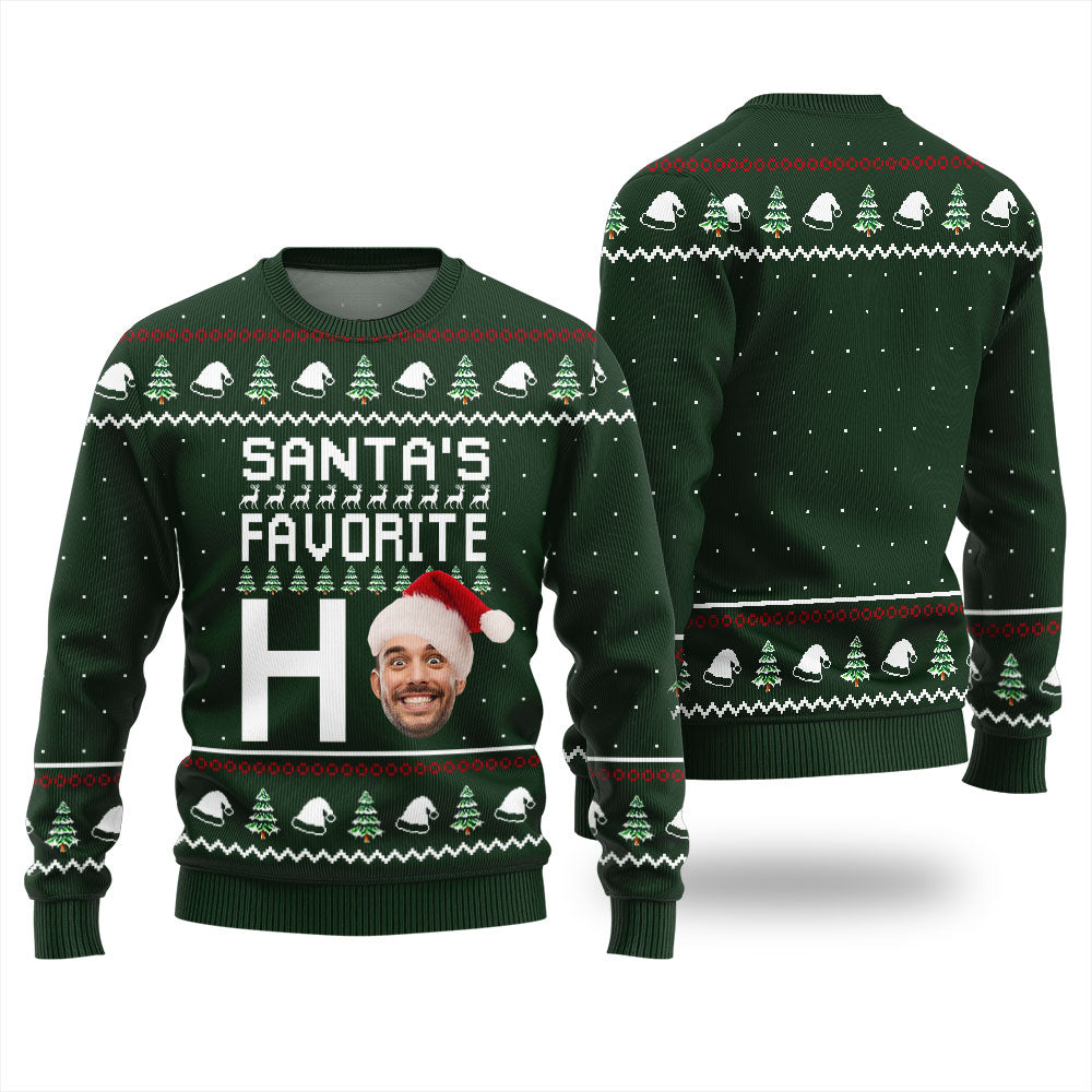 Personalized Face Santa's Favorite Ho Ugly Christmas Sweater