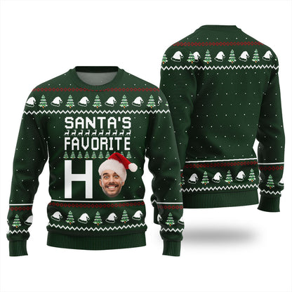 Personalized Face Santa's Favorite Ho Ugly Christmas Sweater