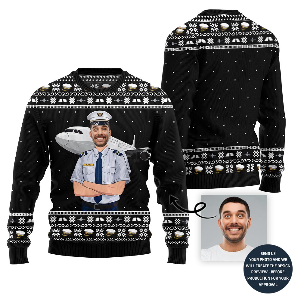 Personalized Face Ugly Christmas Sweater For Pilot