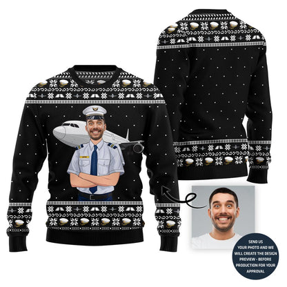 Personalized Face Ugly Christmas Sweater For Pilot