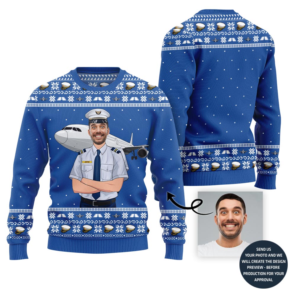 Personalized Face Ugly Christmas Sweater For Pilot