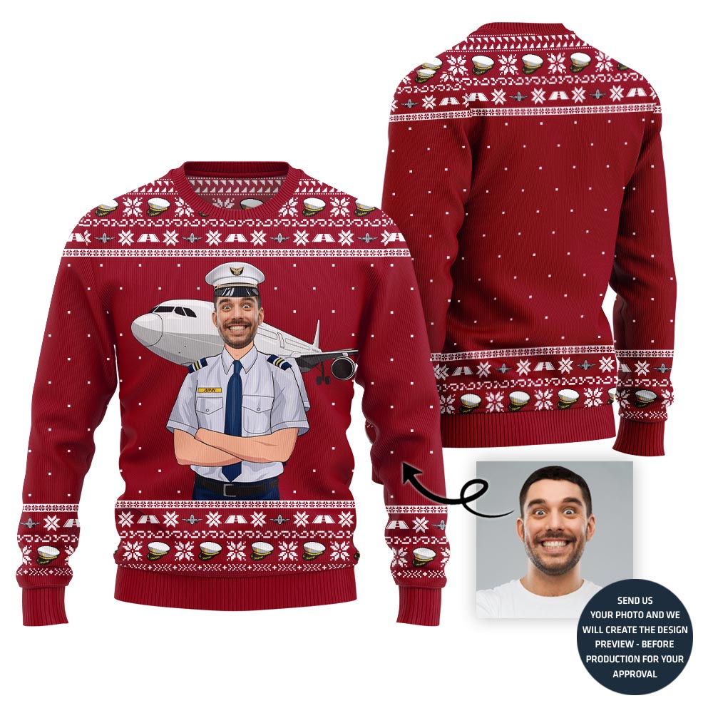 Personalized Face Ugly Christmas Sweater For Pilot