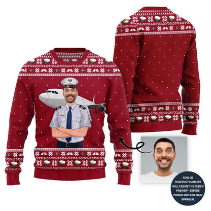 Personalized Face Ugly Christmas Sweater For Pilot