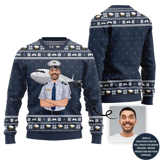 Personalized Face Ugly Christmas Sweater For Pilot