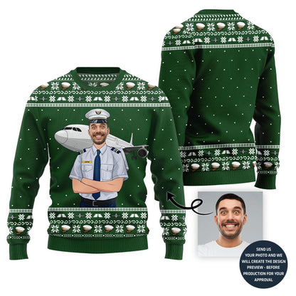 Personalized Face Ugly Christmas Sweater For Pilot