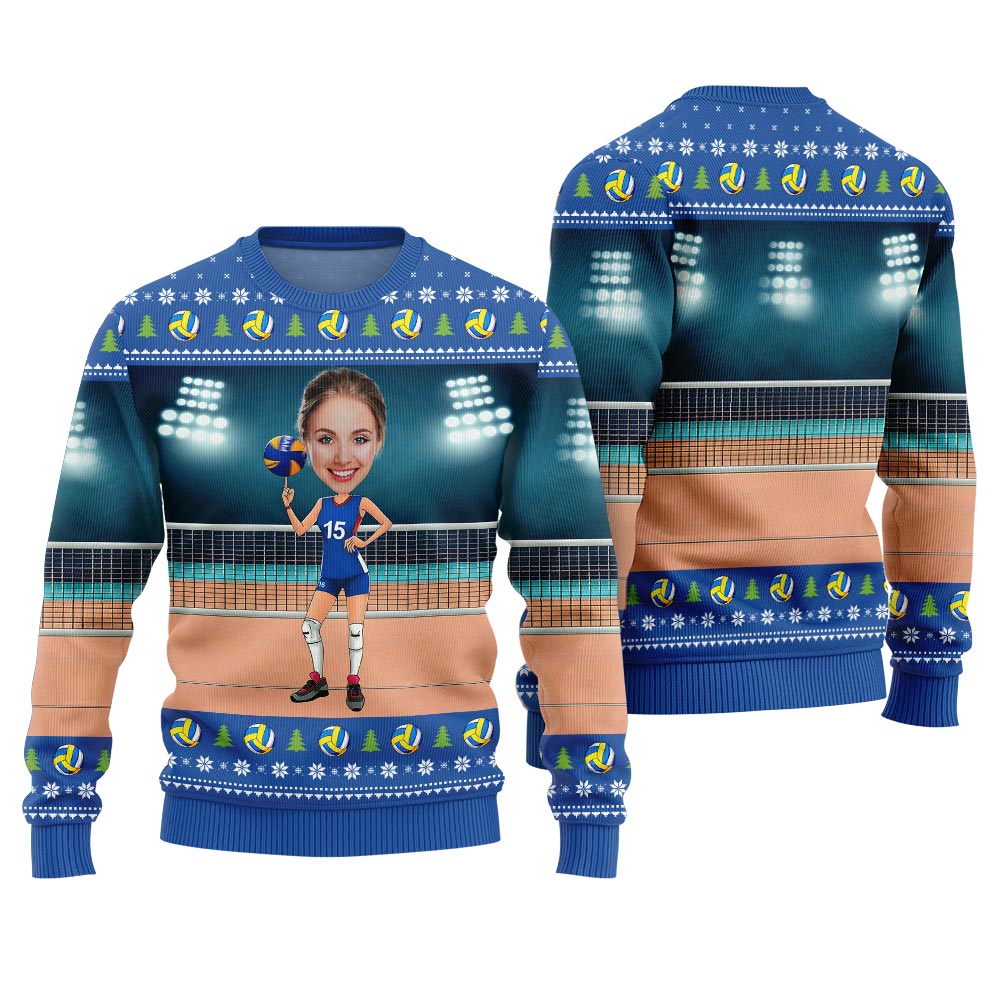 Personalized Face Volleyball Christmas Sweater