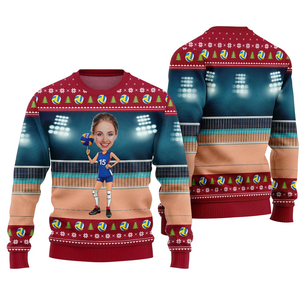 Personalized Face Volleyball Christmas Sweater