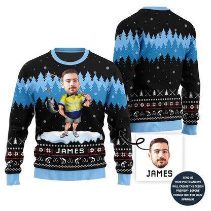 Personalized Face With Name Fishing Ugly Sweater