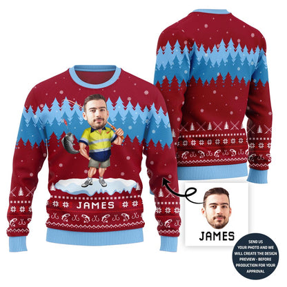 Personalized Face With Name Fishing Ugly Sweater