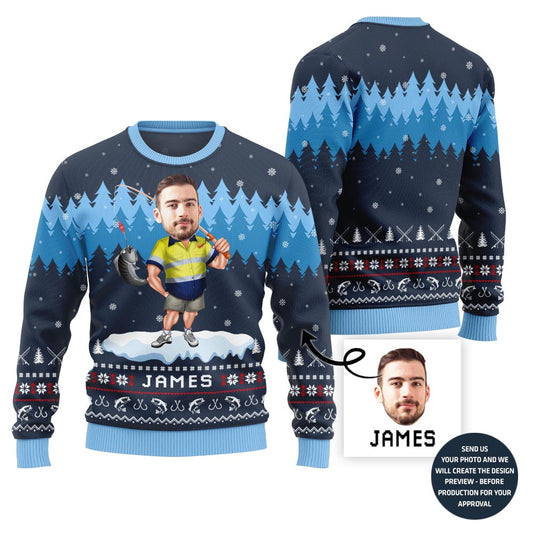 Personalized Face With Name Fishing Ugly Sweater