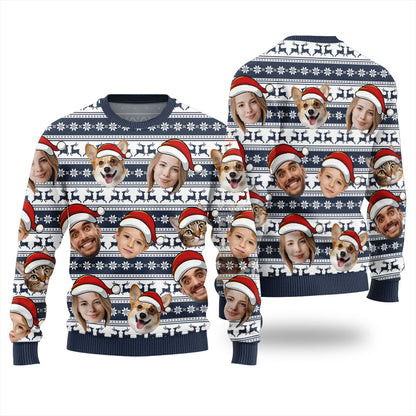 Personalized Face With Pet Ugly Xmas Sweater