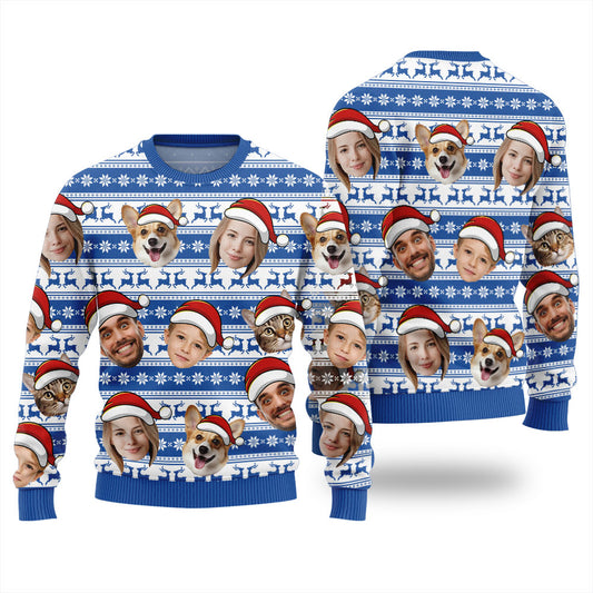 Personalized Face With Pet Ugly Xmas Sweater