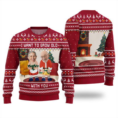 Personalized Faces Want To Grow Old With U Funny Xmas Sweater
