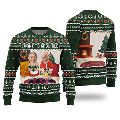 Personalized Faces Want To Grow Old With U Funny Xmas Sweater
