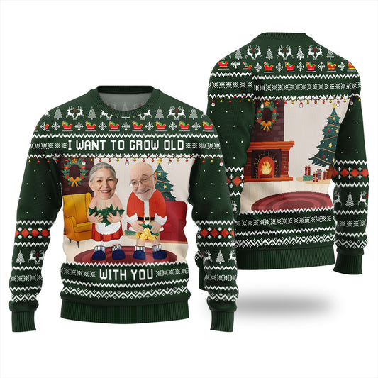 Personalized Faces Want To Grow Old With U Funny Xmas Sweater