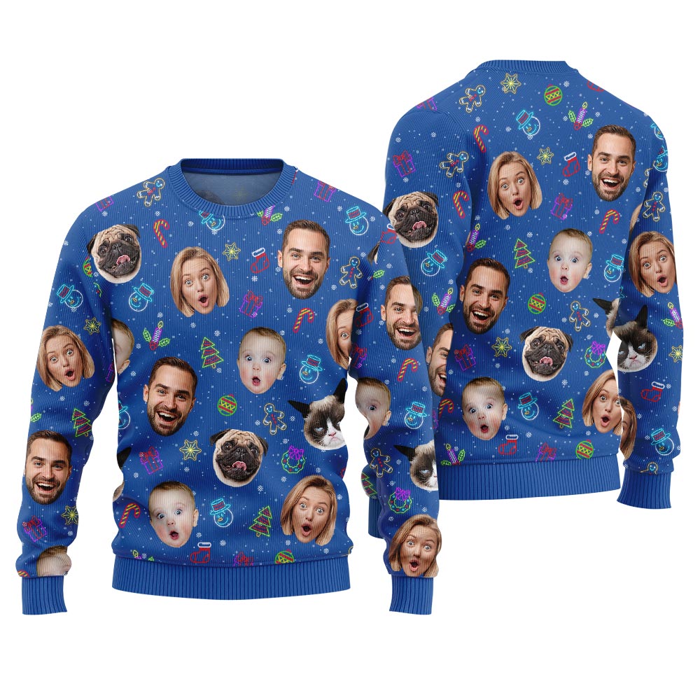 Personalized Faces and Pets Holiday Ugly Christmas Sweater