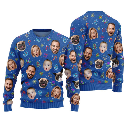 Personalized Faces and Pets Holiday Ugly Christmas Sweater