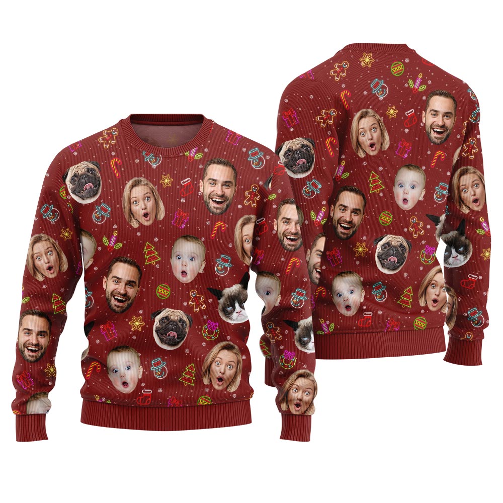Personalized Faces and Pets Holiday Ugly Christmas Sweater