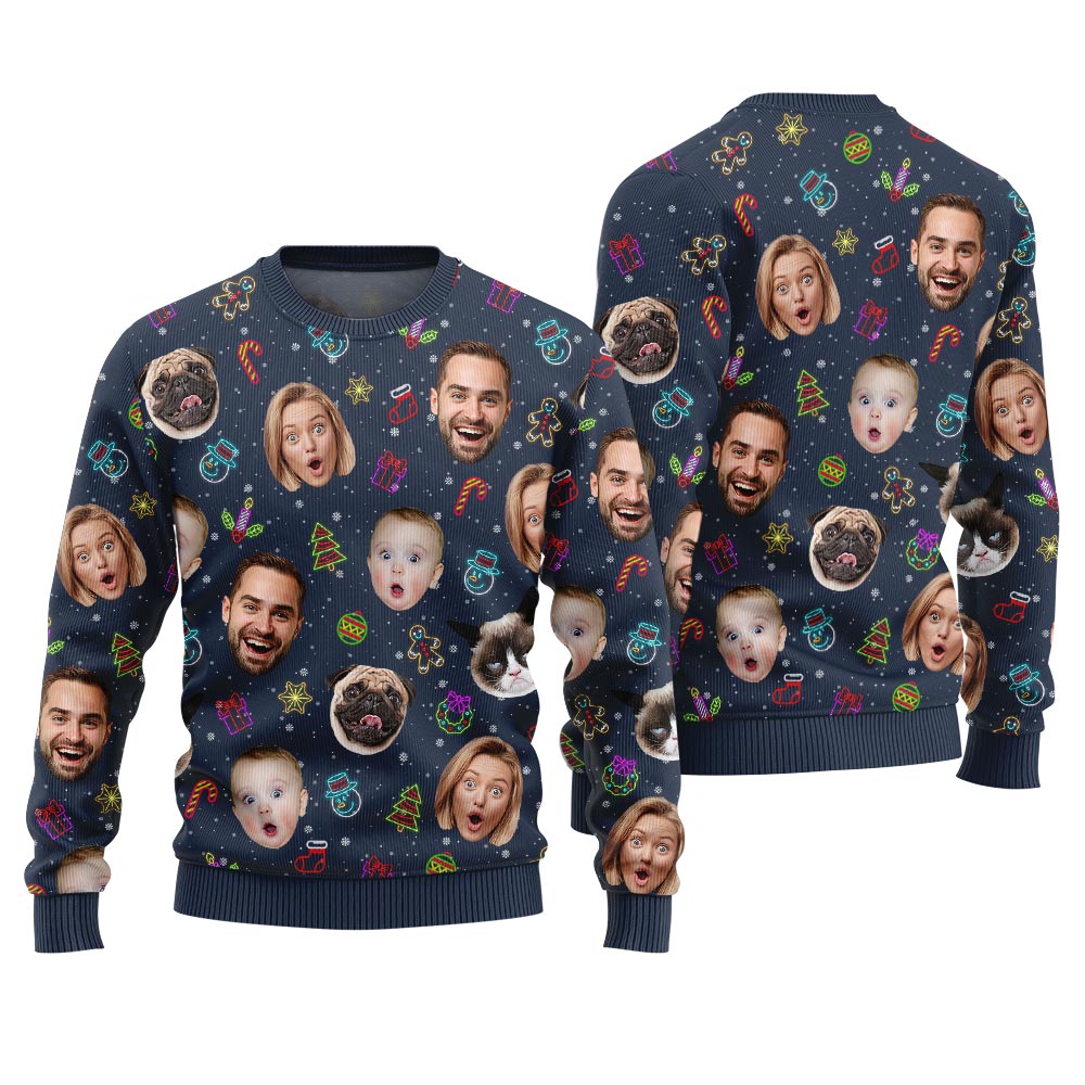 Personalized Faces and Pets Holiday Ugly Christmas Sweater