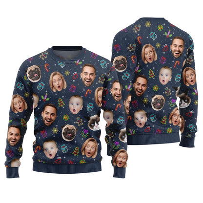 Personalized Faces and Pets Holiday Ugly Christmas Sweater