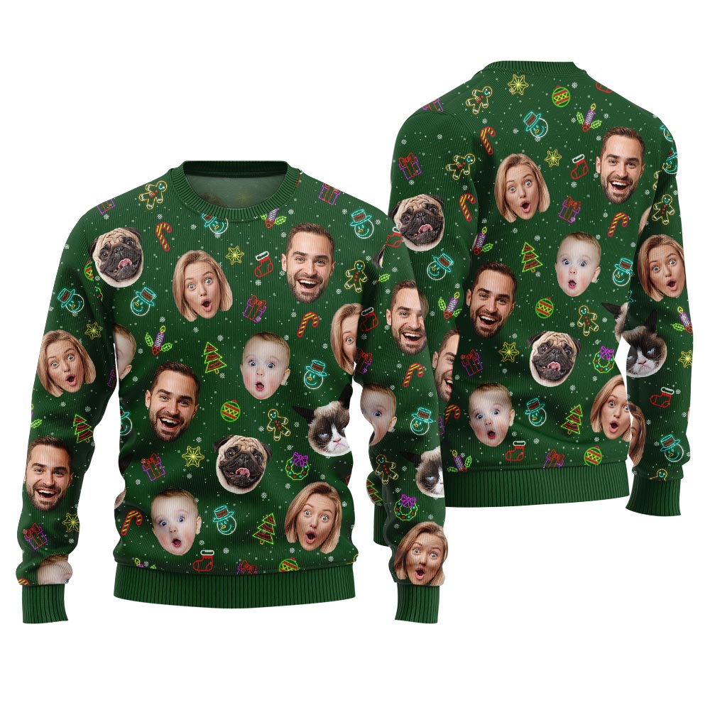 Personalized Faces and Pets Holiday Ugly Christmas Sweater