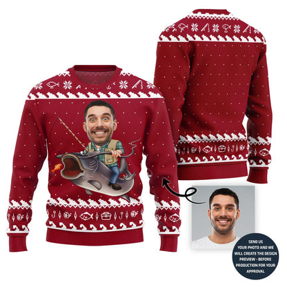 Personalized Funny Face Fishing Christmas Sweater