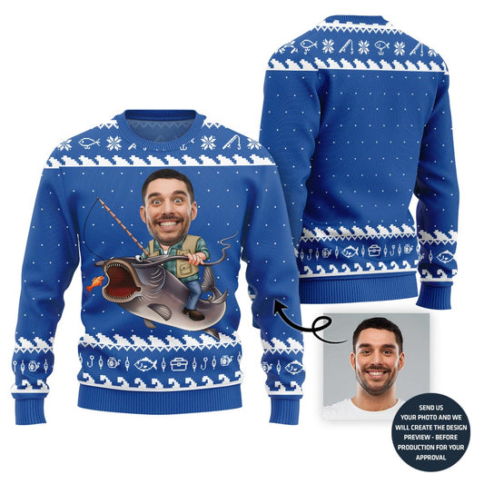 Personalized Funny Face Fishing Christmas Sweater