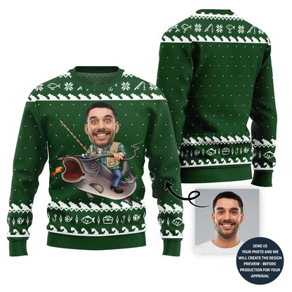 Personalized Funny Face Fishing Christmas Sweater
