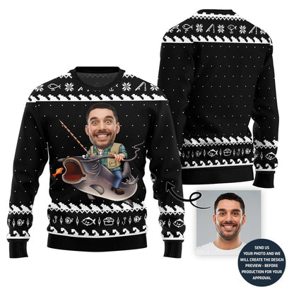 Personalized Funny Face Fishing Christmas Sweater
