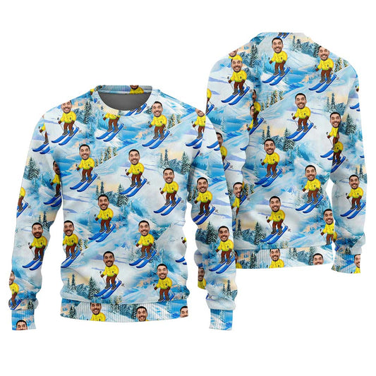 Personalized Funny Ugly Ski Sweater With Picture Baby Blue