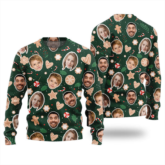 Personalized Gingerbread Faces Christmas Sweater