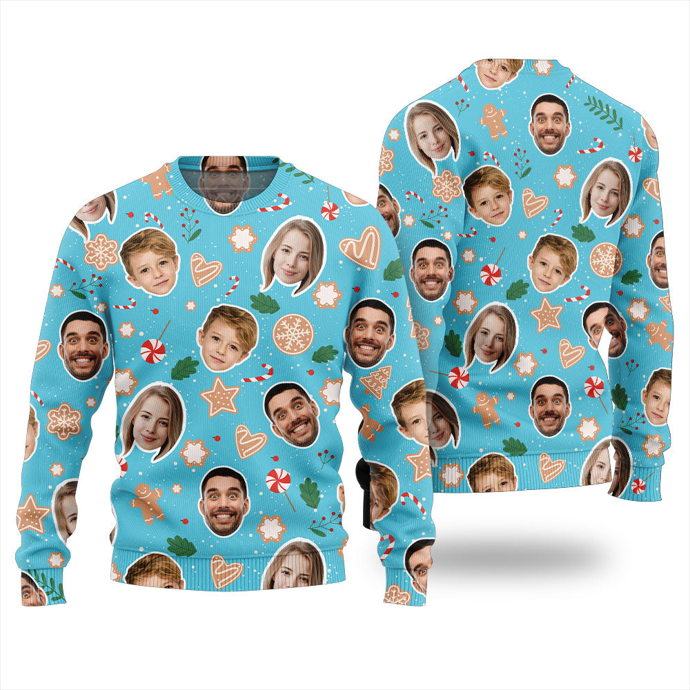 Personalized Gingerbread Faces Christmas Sweater