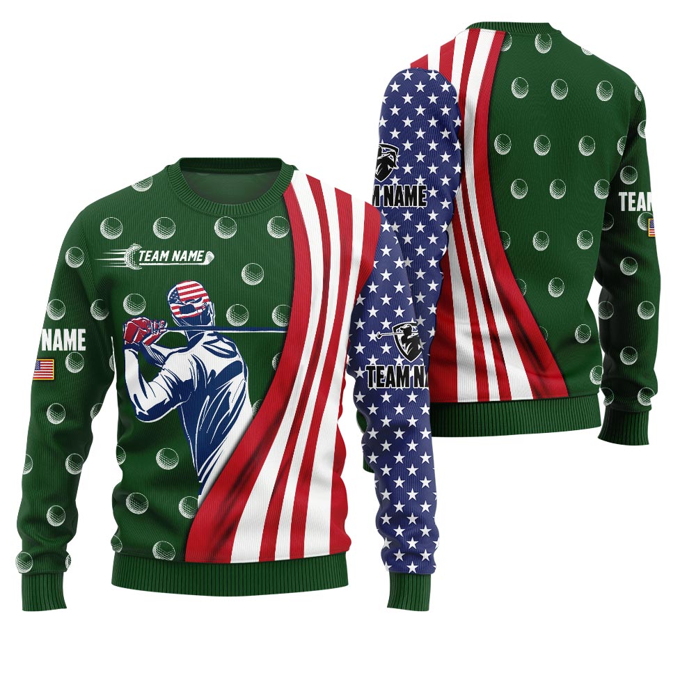 Personalized Golf Ugly Christmas Sweater USA Team Edition