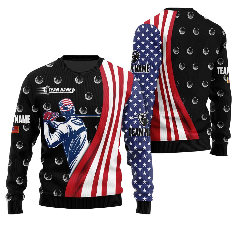 Personalized Golf Ugly Christmas Sweater USA Team Edition