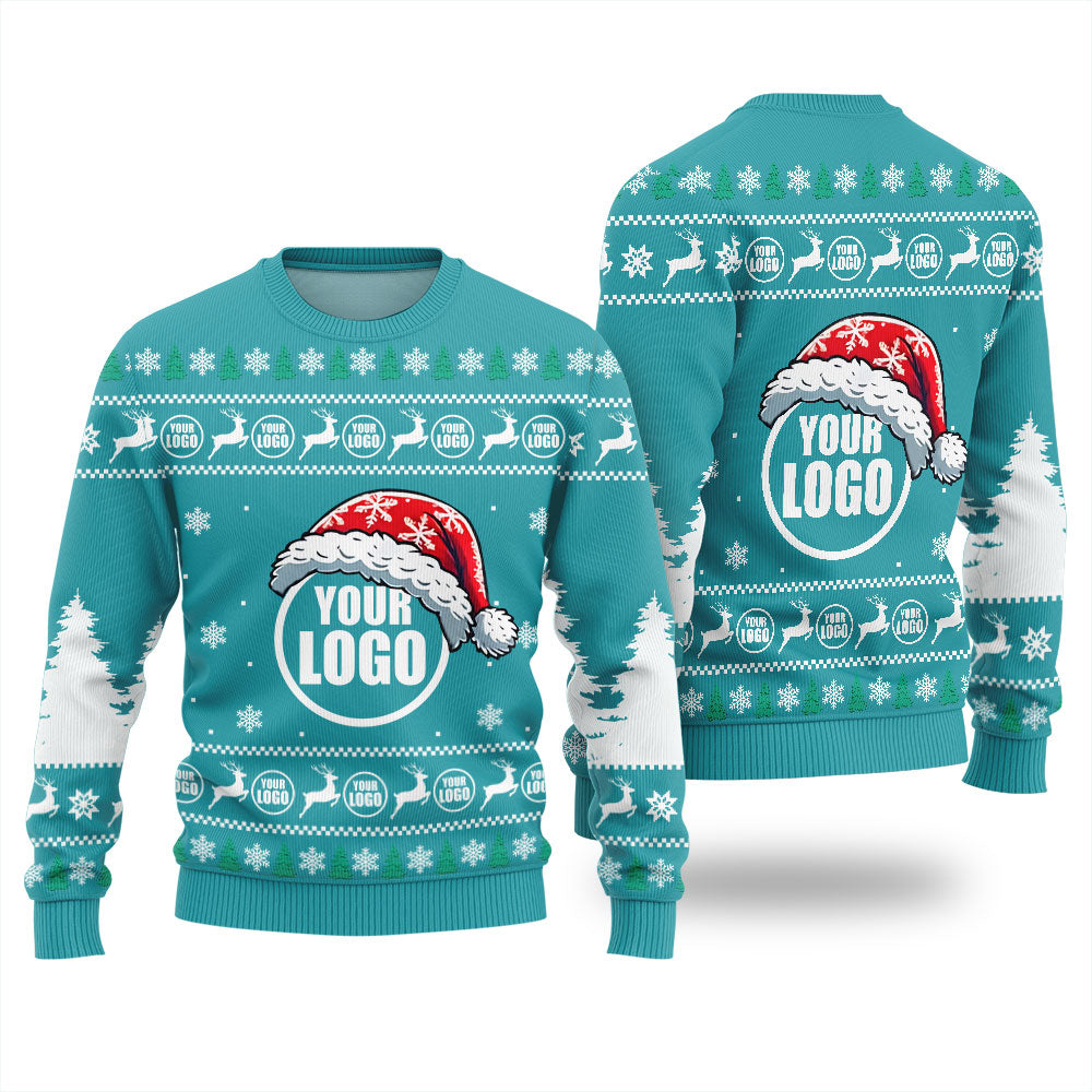 Personalized Logo Christmas Sweater For Business Blue
